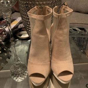 Nude suede and sheer  booties